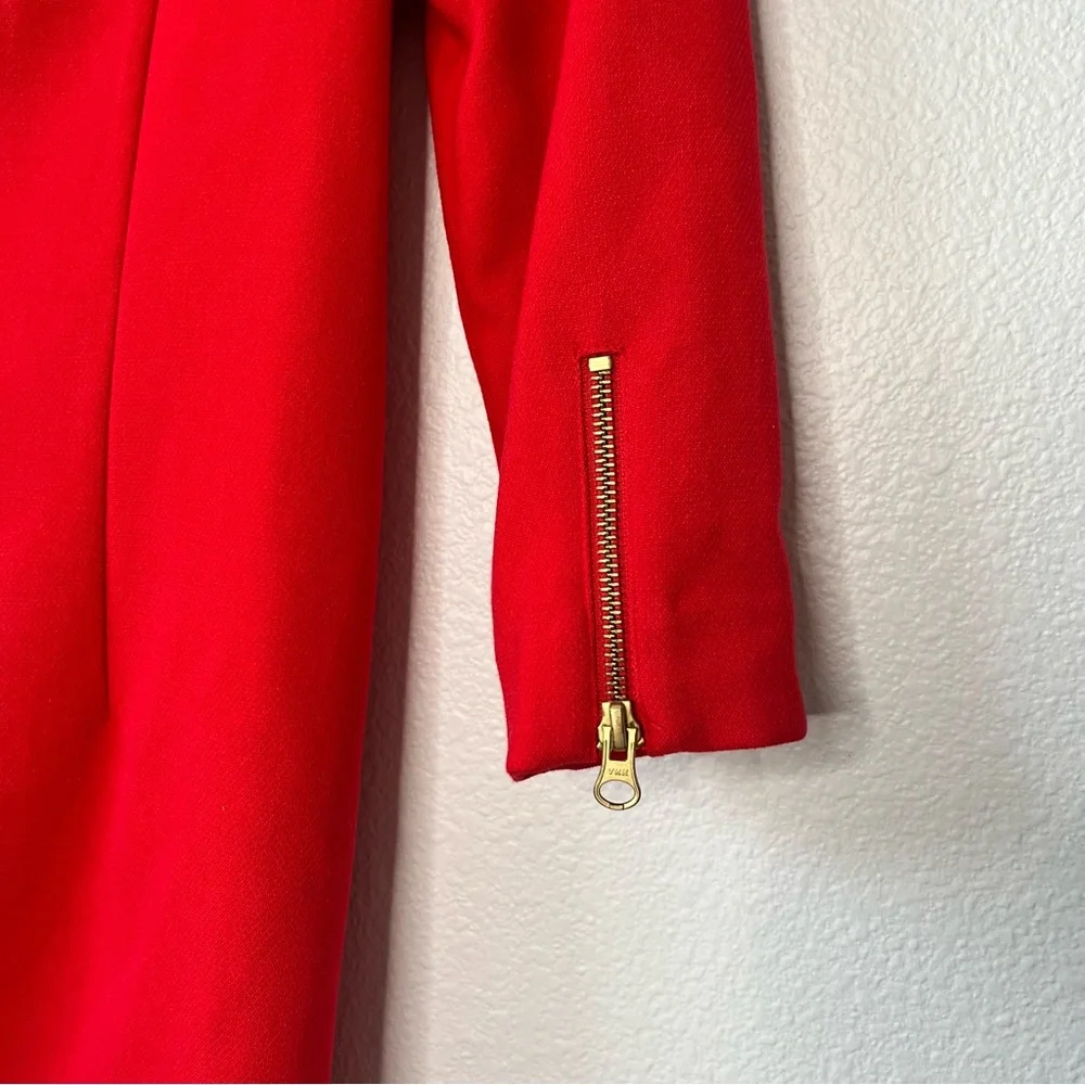 J. CREW Double Zip Shift Dress Red Gold Zipper 3/4 Sleeve Sheath Size 2P Chic